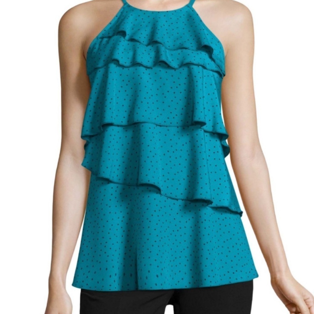 Worthington- Women’s Teal Ruffle Halter Top SZ PL
